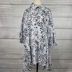 Black and White Animal Print Button-Up Dress